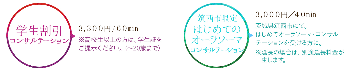 学生割引コンサルは、60分3500円。茨城県筑西市限定はじめてオーラソーマコンサルは、40分3000円。